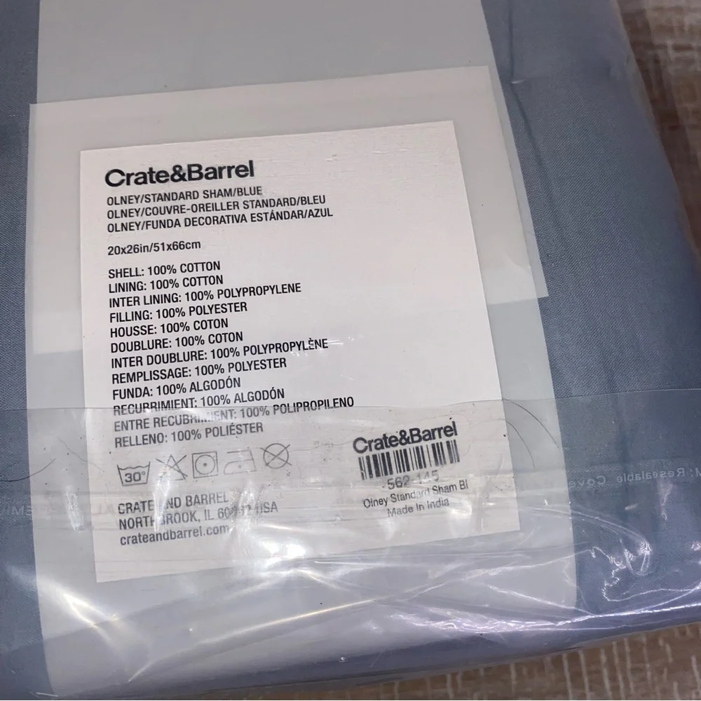 NWT Olney Standard Sham for Crate&Barrel in Blue